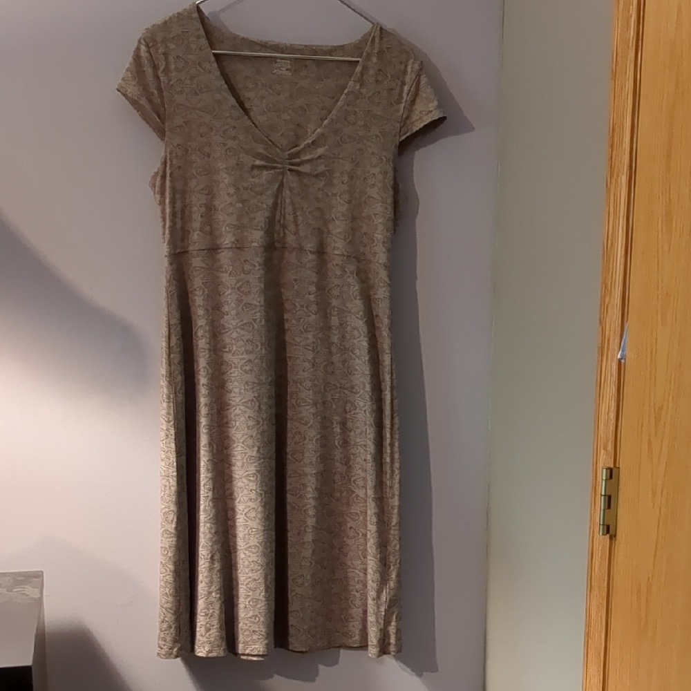 Toad&Co Taupe/tan Midi Dress V-Neck Short Sleeve- Medium